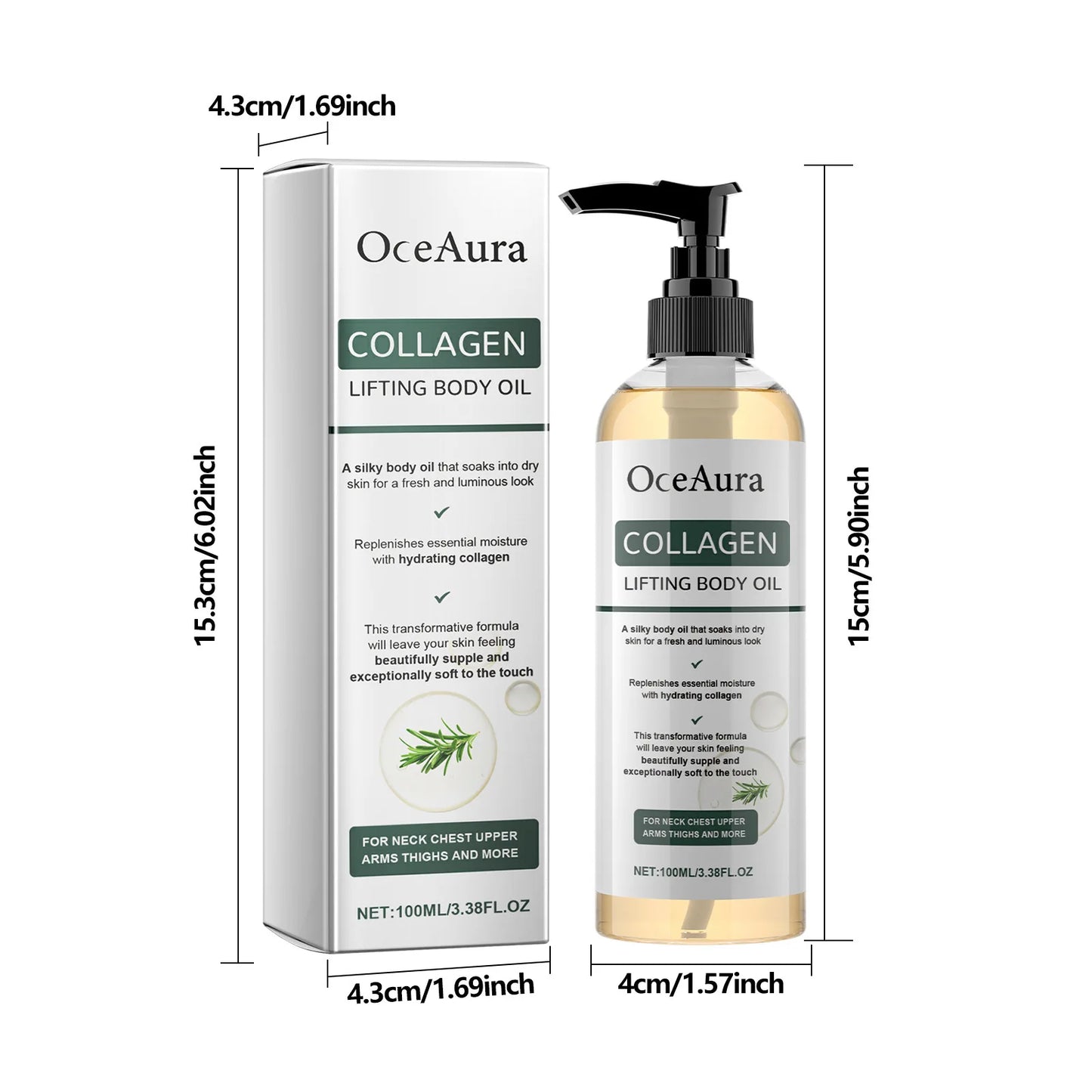 100ml Collagen Lifting Body Oil with Hydrating Formula for Neck Chest Arms Thighs Silky Texture for Fresh and Luminous Skin