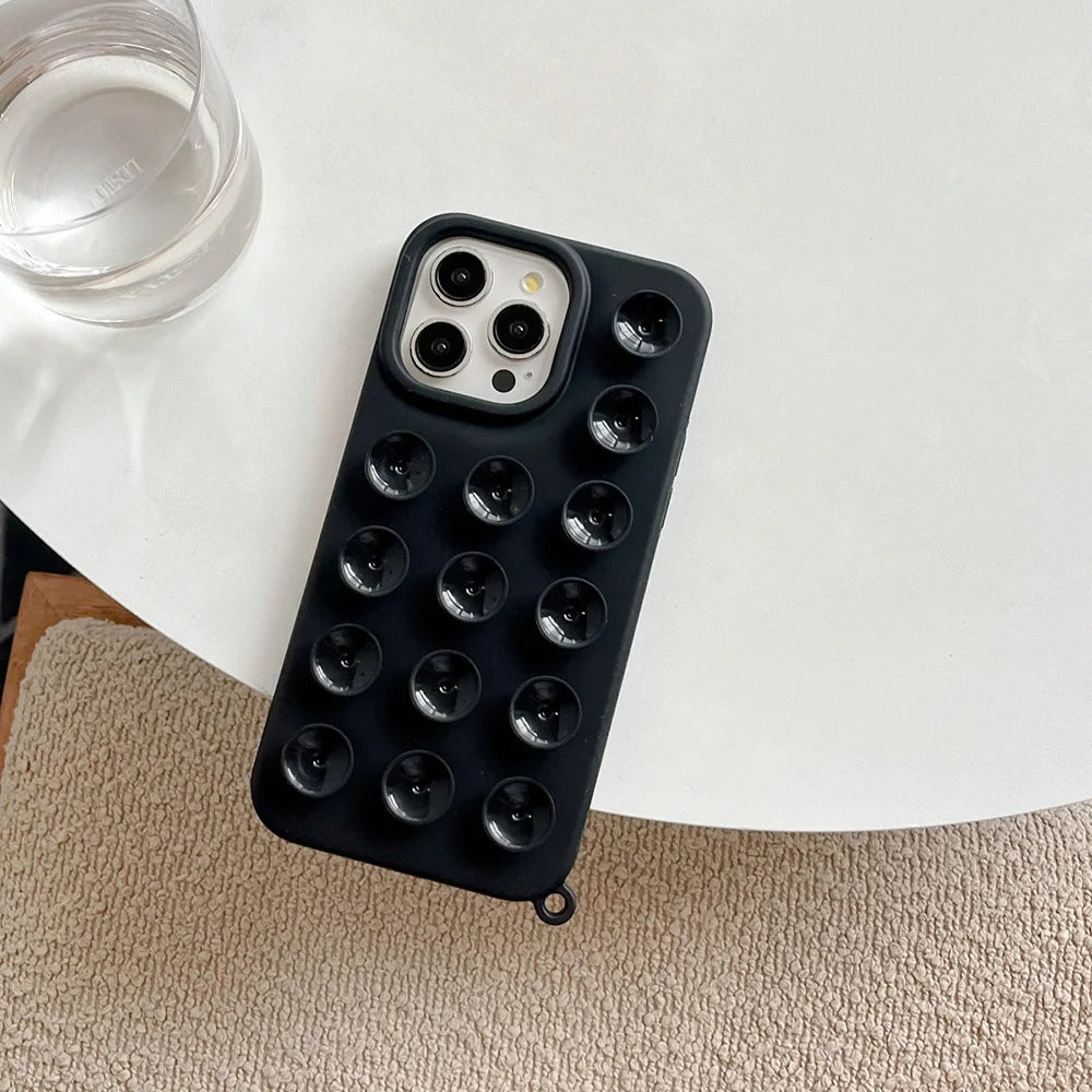 3D Suction Cup Phone Case For iPhone 17 16 13 11 15 12 14 Pro Max 17 Air 14 Plus Soft Candy Color Shockproof Anti-Slip Cover