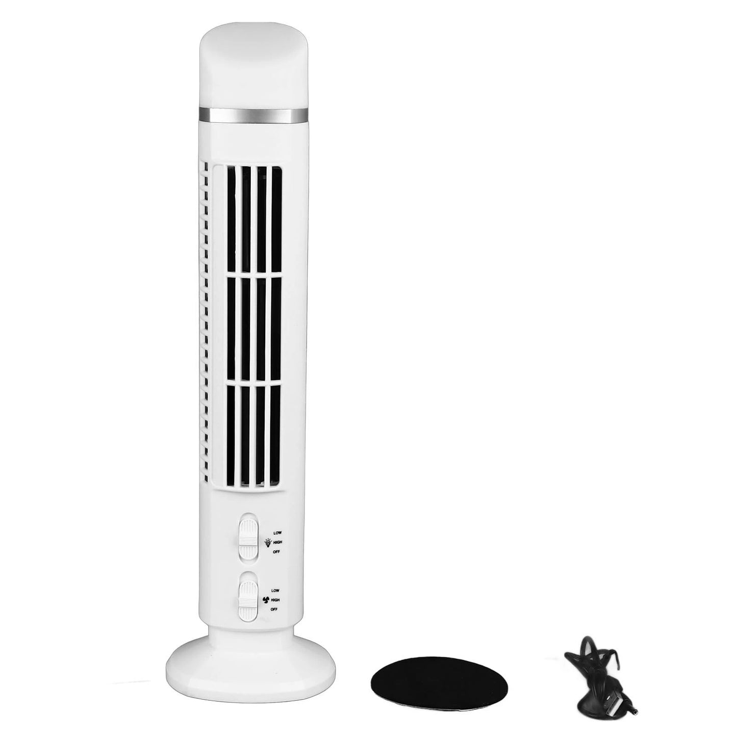 【2026】Tower Bladeless Fan 90 Degree Oscillating Fingertip Guard USB Quiet Desk Fan Anti Slip Pad with Light for Home