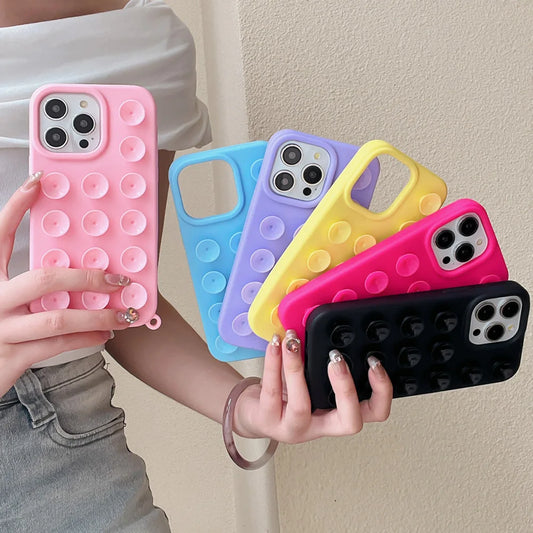 3D Suction Cup Phone Case For iPhone 17 16 13 11 15 12 14 Pro Max 17 Air 14 Plus Soft Candy Color Shockproof Anti-Slip Cover