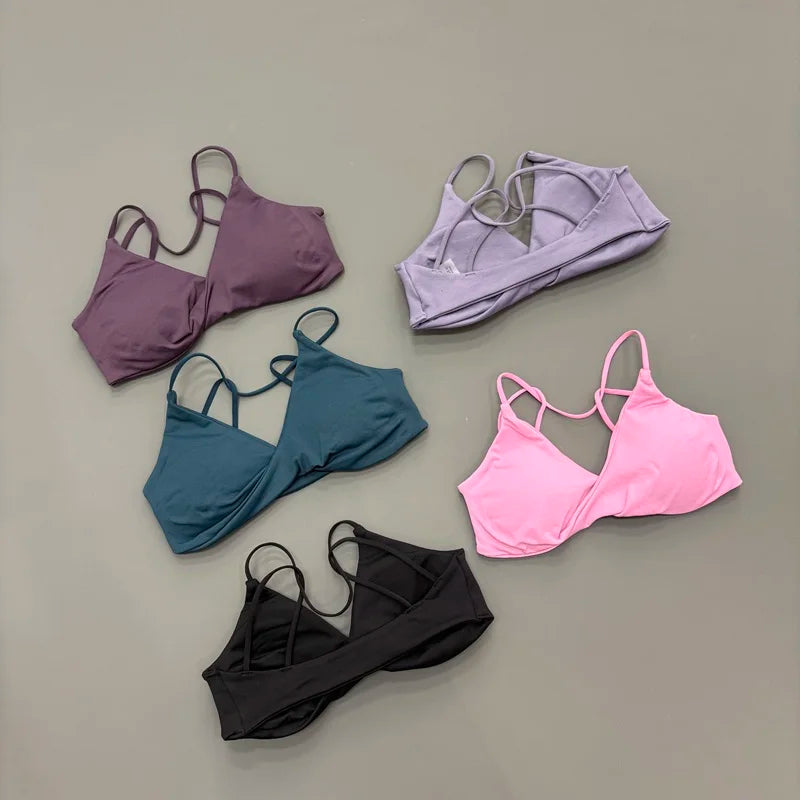 HISTELLO Vision Twist Front Backless Sports Bra Women High Support Breathable Soft Gym Workout Running Jogging Fitness Bra