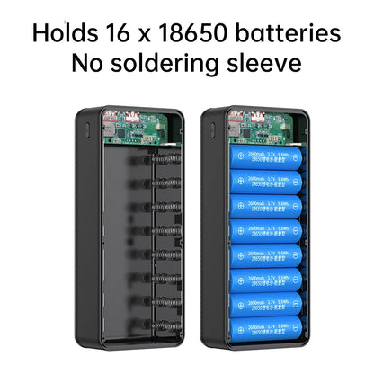 DIY 16x18650 Power Bank Case QC3.0/0C2.0/AFC/FCP/SCP 22.5W+15W Micro USB Type C 22.5W Fast Charging for Mobile Phones