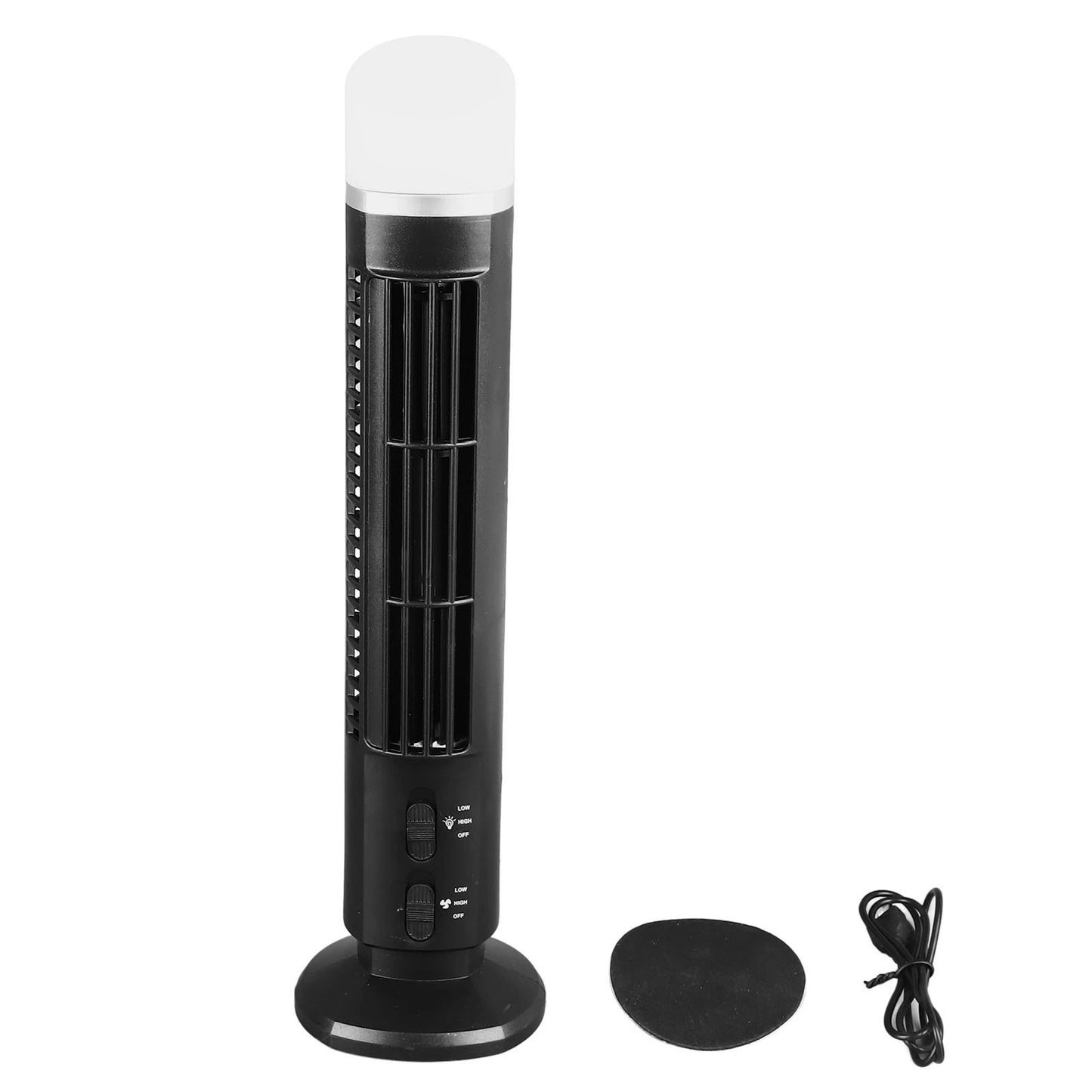 【2026】Tower Bladeless Fan 90 Degree Oscillating Fingertip Guard USB Quiet Desk Fan Anti Slip Pad with Light for Home