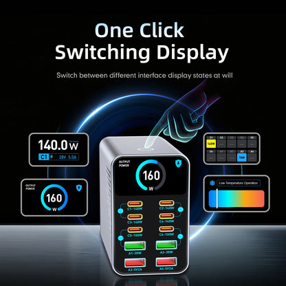 GaN Charger 10-IN-1 PD+QC Multi-port Charger USB Type C Digital Display Fast Charging Station For Phones And Tablet Fast Charger