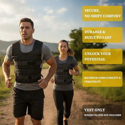 20kg Adjustable Weighted Vest,Empty Bag Fitness Running Vest for Men Women,Black Physical Training Clothing for Boxing