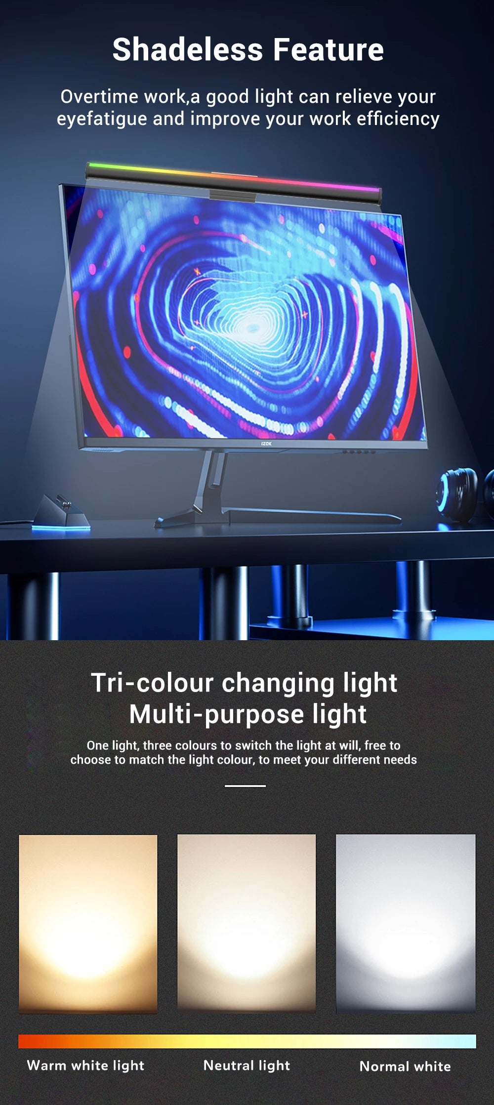 Monitor Light Bar RGB Lightbar Atmosphere USB LED Screen Hanging Setup Dimming For Game Room Desk Lamp Night Light Accessories