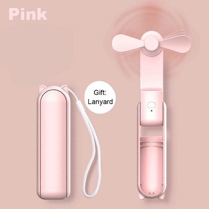Portable Fan Mini Handheld Fan 2000mAh USB Rechargeable with Handy Power Bank Small Hand Held Foldable Pocket Fan for Travel