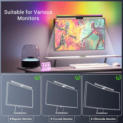 Monitor Light Bar RGB Lightbar Atmosphere USB LED Screen Hanging Setup Dimming For Game Room Desk Lamp Night Light Accessories