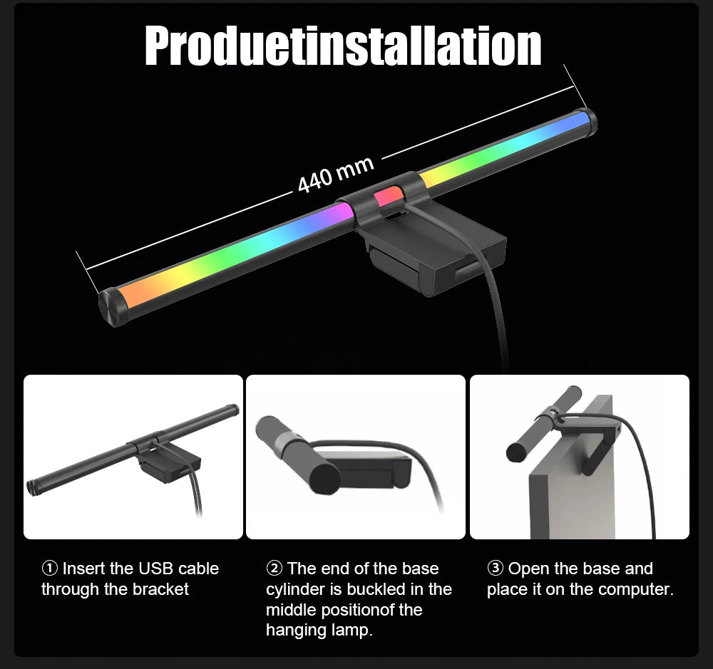 Monitor Light Bar RGB Lightbar Atmosphere USB LED Screen Hanging Setup Dimming For Game Room Desk Lamp Night Light Accessories