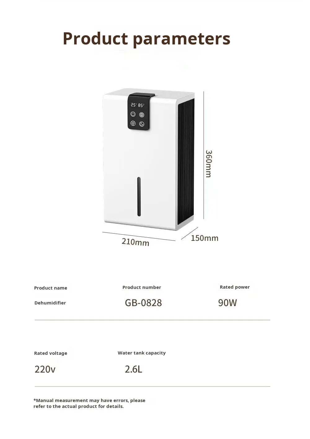 Household Dehumidifier Dryer Moistureproof 2.8L Water Tank Water Full Stop Indoor Purification Air Dryer Basement Dehumidifier