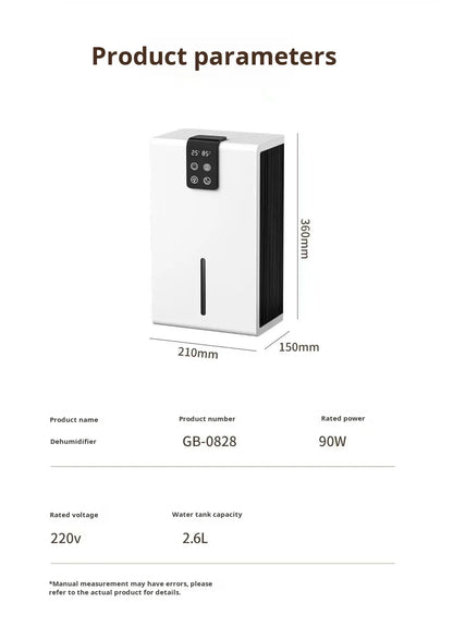 Household Dehumidifier Dryer Moistureproof 2.8L Water Tank Water Full Stop Indoor Purification Air Dryer Basement Dehumidifier
