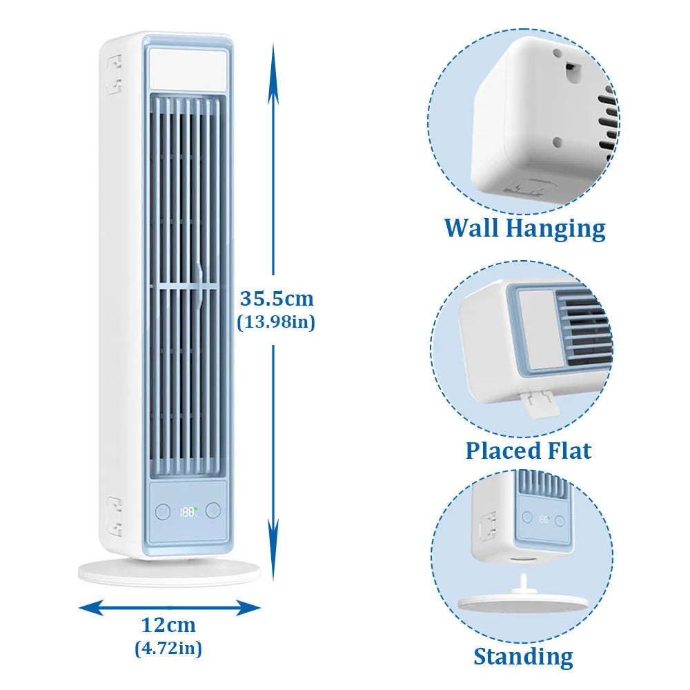 3600mAh USB Rechargeable Tower Fan 3 Speeds Quiet Bladeless Desktop Fan with Remote Control Portable Air Cooler for Home Office