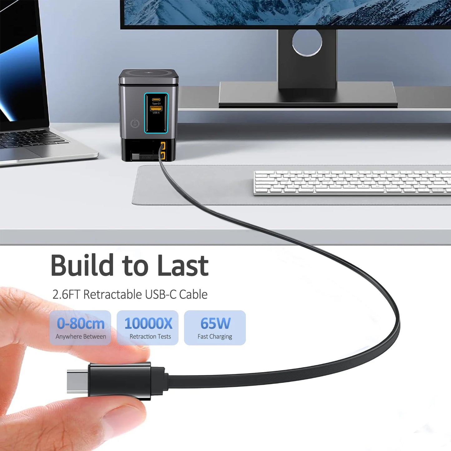 Magnetic Wireless Charging Station 105W GaN Charger with Retractable USB-C Cables, Fast Charging Dock for iPhone Multiple Device