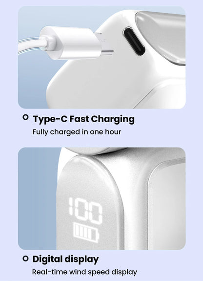 Portable Handheld Mini Fan 5 Speed Adjust Type c Rechargeable Fan Digital Display Desktop Fan Outdoor