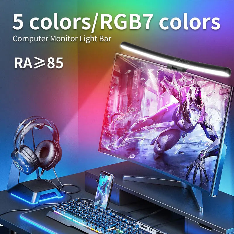 Monitor Light Bar Curved, RGB Backlight, Computer Screen Lamp Dual Light Source with Touch Control Home Office Gaming Desk Lamp