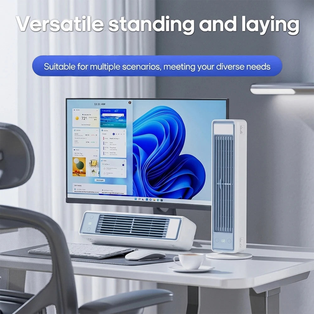 3600mAh USB Rechargeable Tower Fan 3 Speeds Quiet Bladeless Desktop Fan with Remote Control Portable Air Cooler for Home Office
