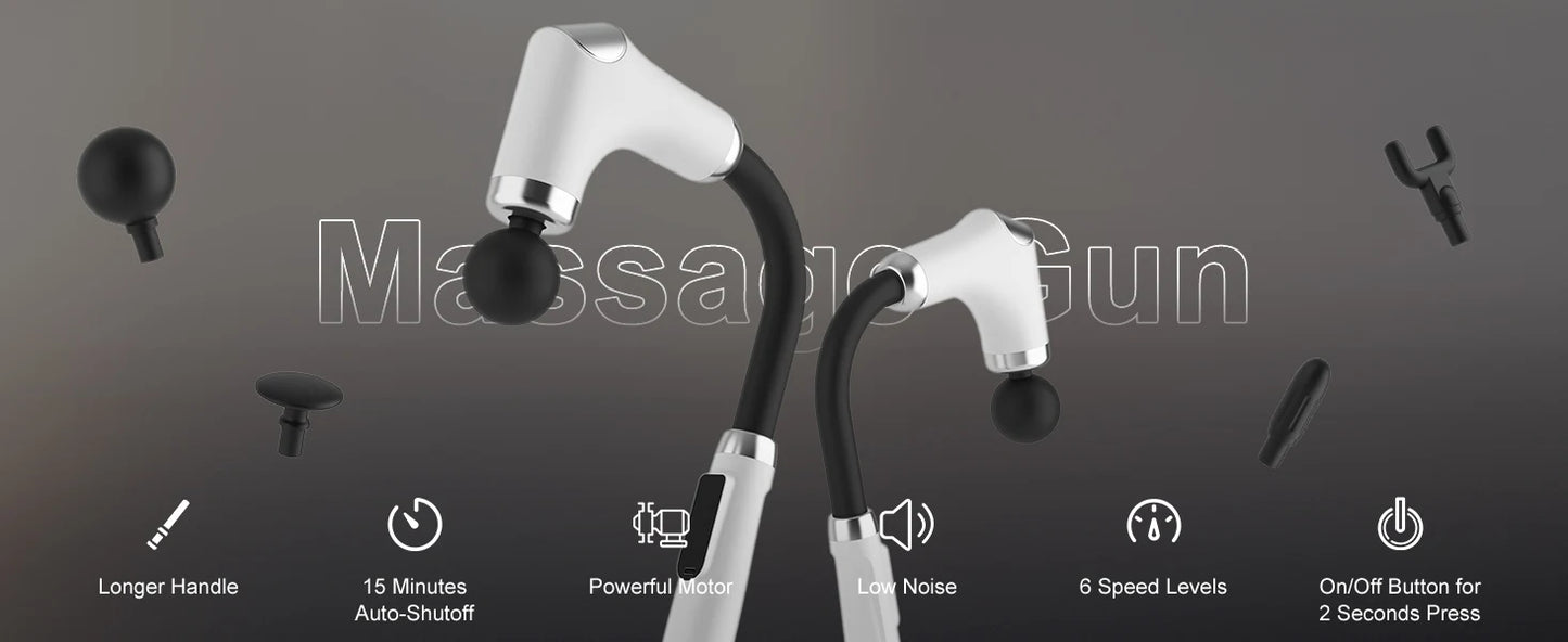 Home Massage Gun With A Long Handle Curved Head Cervical Spine Lumbar Back Legs Multi-functional Fascia Gun For Relaxing Muscles