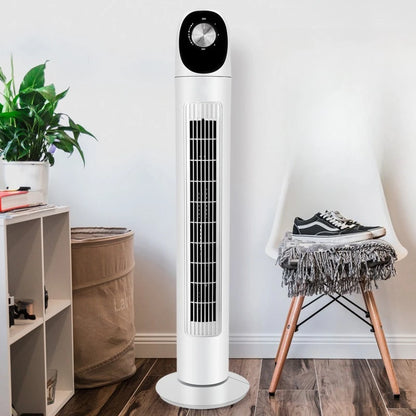 Tower Air Circulator Fan 3-Speed Oscillating - Wide-Angle Airflow for Bedroom/Office Silent Motor Anti-Tip Base 12H Timer