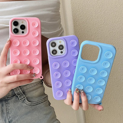 3D Suction Cup Phone Case For iPhone 17 16 13 11 15 12 14 Pro Max 17 Air 14 Plus Soft Candy Color Shockproof Anti-Slip Cover