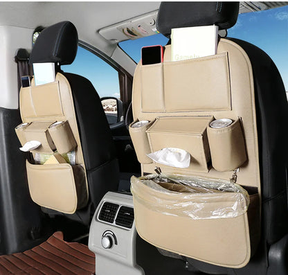 Leather Car Backseat Organizer Rear Row Children's Seat Back Hanging Storage Bag Shelf Garbage Can Trash Tissue Bottle Organiser
