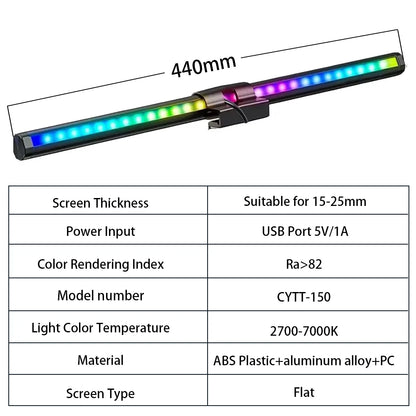 Monitor Light Bar RGB Lightbar Atmosphere USB LED Screen Hanging Setup Dimming For Game Room Desk Lamp Night Light Accessories