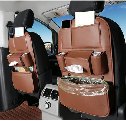 Leather Car Backseat Organizer Rear Row Children's Seat Back Hanging Storage Bag Shelf Garbage Can Trash Tissue Bottle Organiser