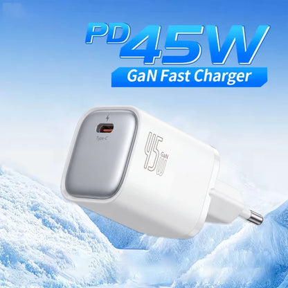 GaN Charger 45W EU Plug PD Charge USB-C Charger Fast Charging For iPhone 17 16 15 Pro Max Laptop Phone Charger