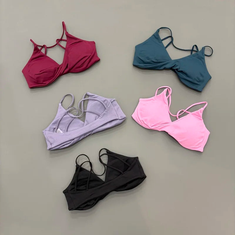HISTELLO Vision Twist Front Backless Sports Bra Women High Support Breathable Soft Gym Workout Running Jogging Fitness Bra