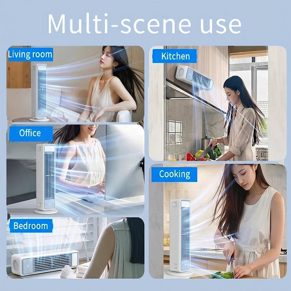3600mAh USB Rechargeable Tower Fan 3 Speeds Quiet Bladeless Desktop Fan with Remote Control Portable Air Cooler for Home Office
