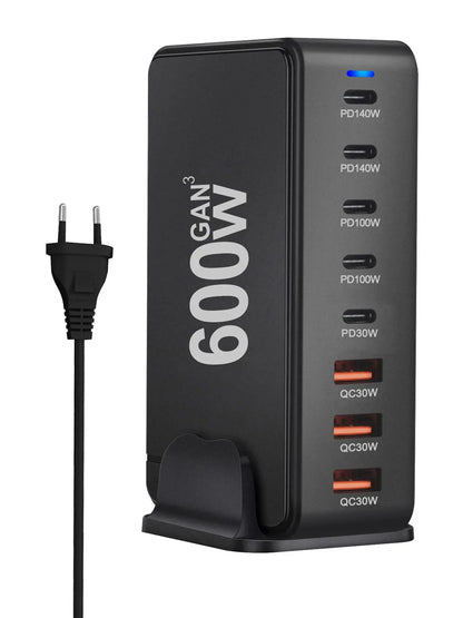 GaN  600W New Fast Charge 3.0 USB-C Charger with 8 Ports 5C3A PD, Portable and Suitable for Tablets