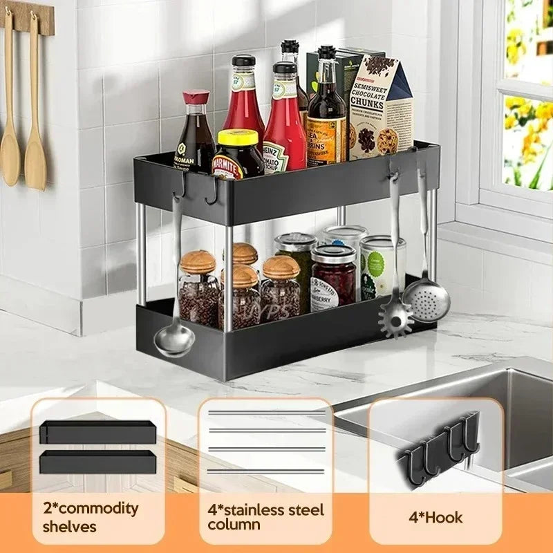 1/2 Pcs Under Sink Storage Organizer 2 Tier Drawer Multipurpose Rack Cabinet Under Sink Storage Rack Bathroom Kitchen Organizer