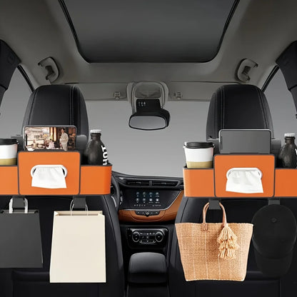 Car Seat Organizer with ABS Box & Tissue Holder. Double Storage for Snacks/Drinks. Easy Install, Durable Resin for All Cars.