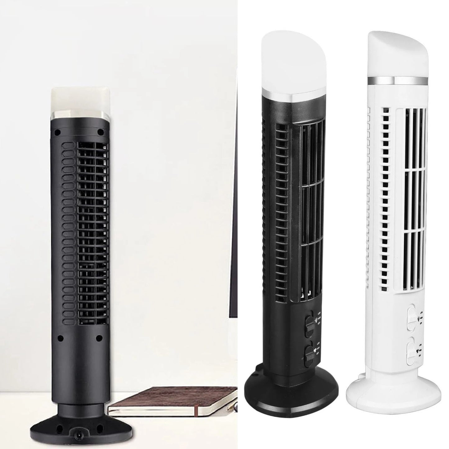 【2026】Tower Bladeless Fan 90 Degree Oscillating Fingertip Guard USB Quiet Desk Fan Anti Slip Pad with Light for Home