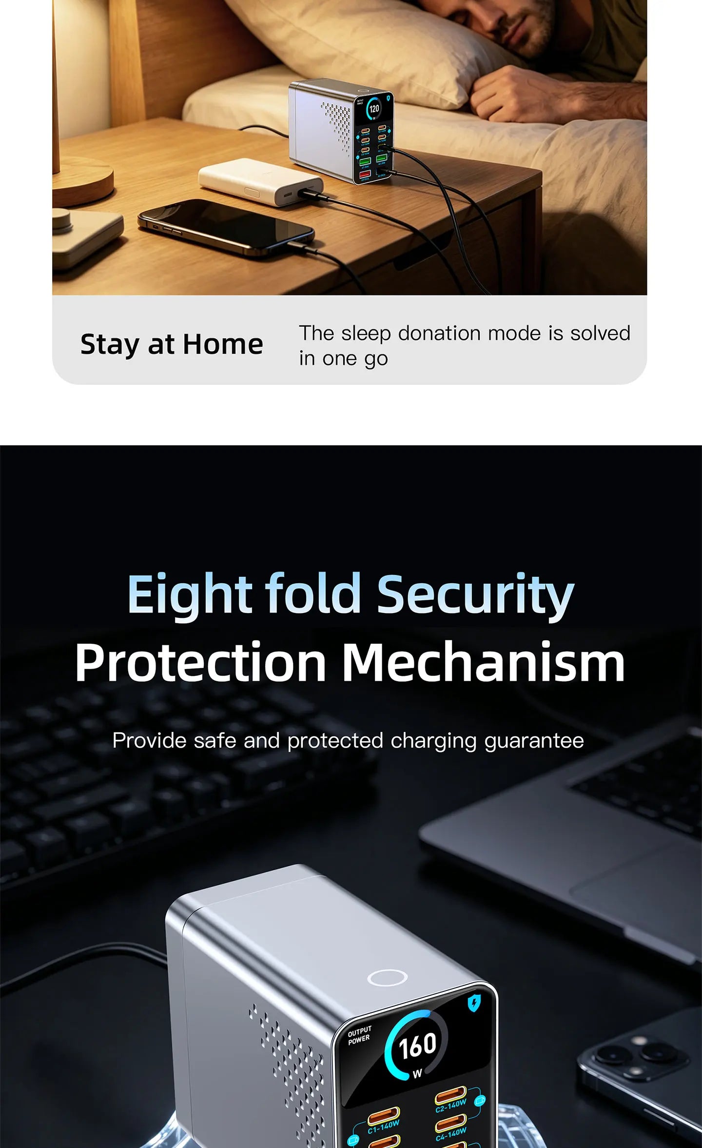 GaN Charger 10-IN-1 PD+QC Multi-port Charger USB Type C Digital Display Fast Charging Station For Phones And Tablet Fast Charger