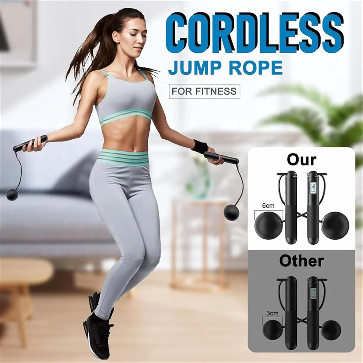 Just- Skipping Rope with Counter Cordless Jump Rope Smart Skipping Rope Ball Jump Rope with Counter
