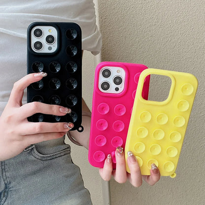 3D Suction Cup Phone Case For iPhone 17 16 13 11 15 12 14 Pro Max 17 Air 14 Plus Soft Candy Color Shockproof Anti-Slip Cover