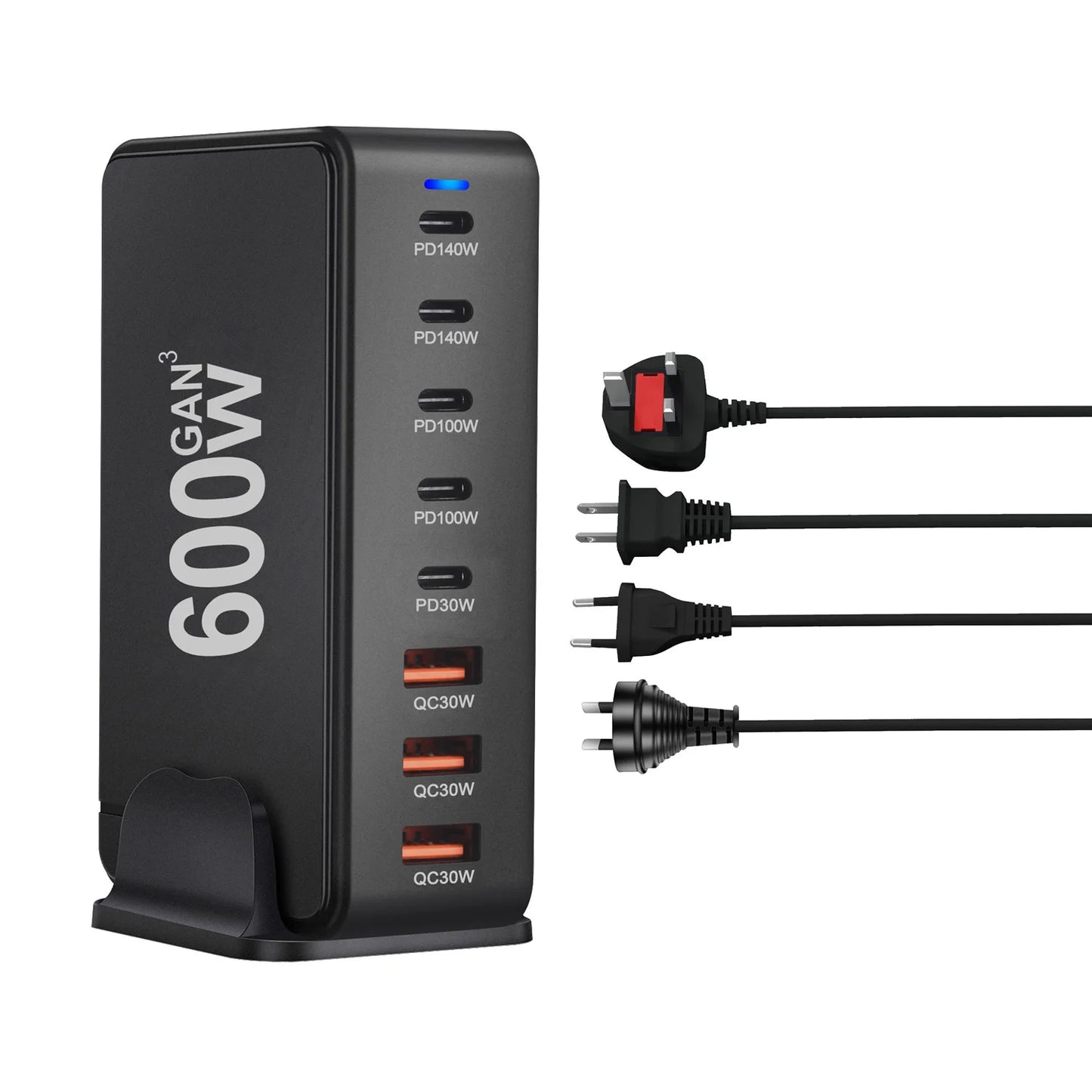 GaN  600W New Fast Charge 3.0 USB-C Charger with 8 Ports 5C3A PD, Portable and Suitable for Tablets