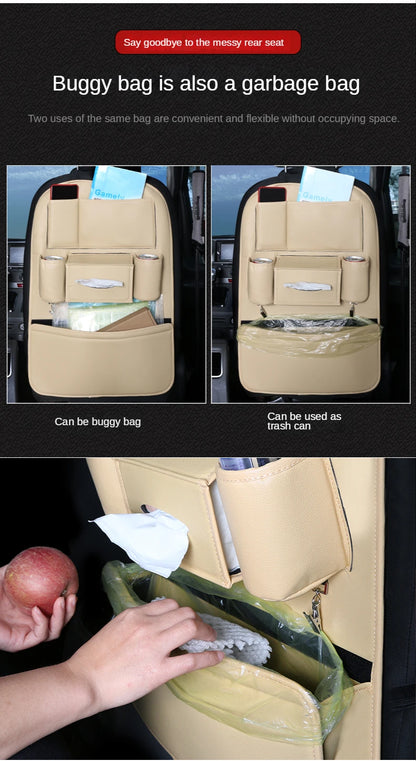 Leather Car Backseat Organizer Rear Row Children's Seat Back Hanging Storage Bag Shelf Garbage Can Trash Tissue Bottle Organiser