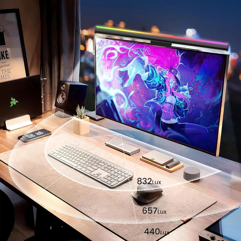 Monitor Light Bar RGB Lightbar Atmosphere USB LED Screen Hanging Setup Dimming For Game Room Desk Lamp Night Light Accessories