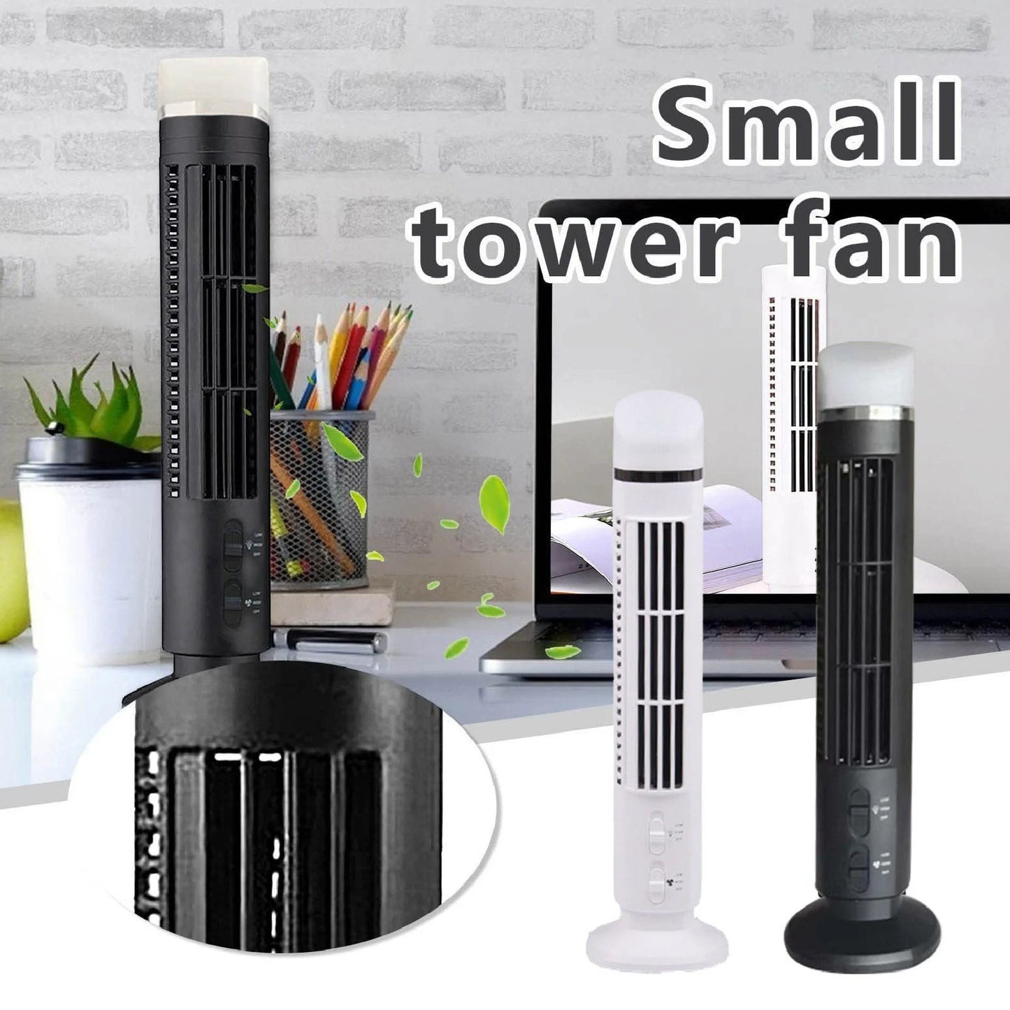 【2026】Tower Bladeless Fan 90 Degree Oscillating Fingertip Guard USB Quiet Desk Fan Anti Slip Pad with Light for Home