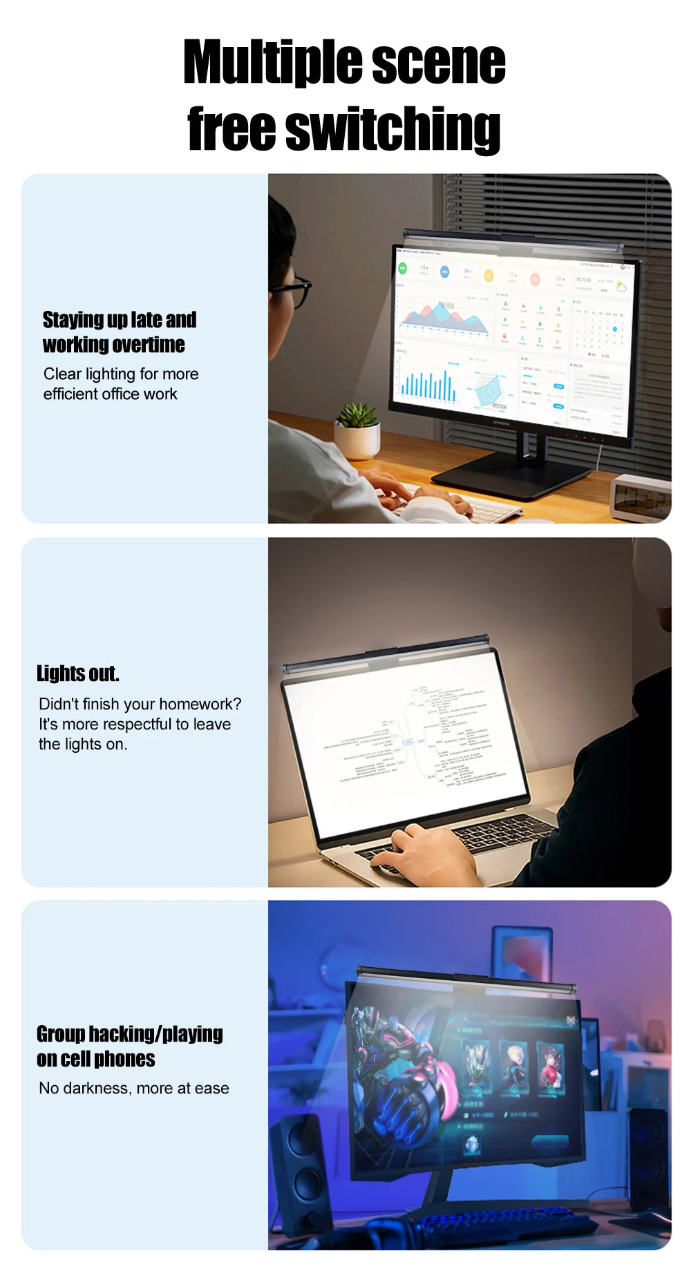 Monitor Light Bar RGB Lightbar Atmosphere USB LED Screen Hanging Setup Dimming For Game Room Desk Lamp Night Light Accessories