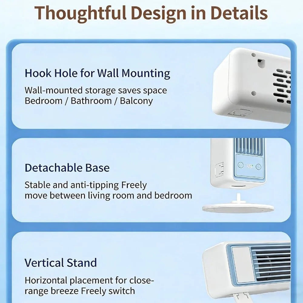 3600mAh USB Rechargeable Tower Fan 3 Speeds Quiet Bladeless Desktop Fan with Remote Control Portable Air Cooler for Home Office