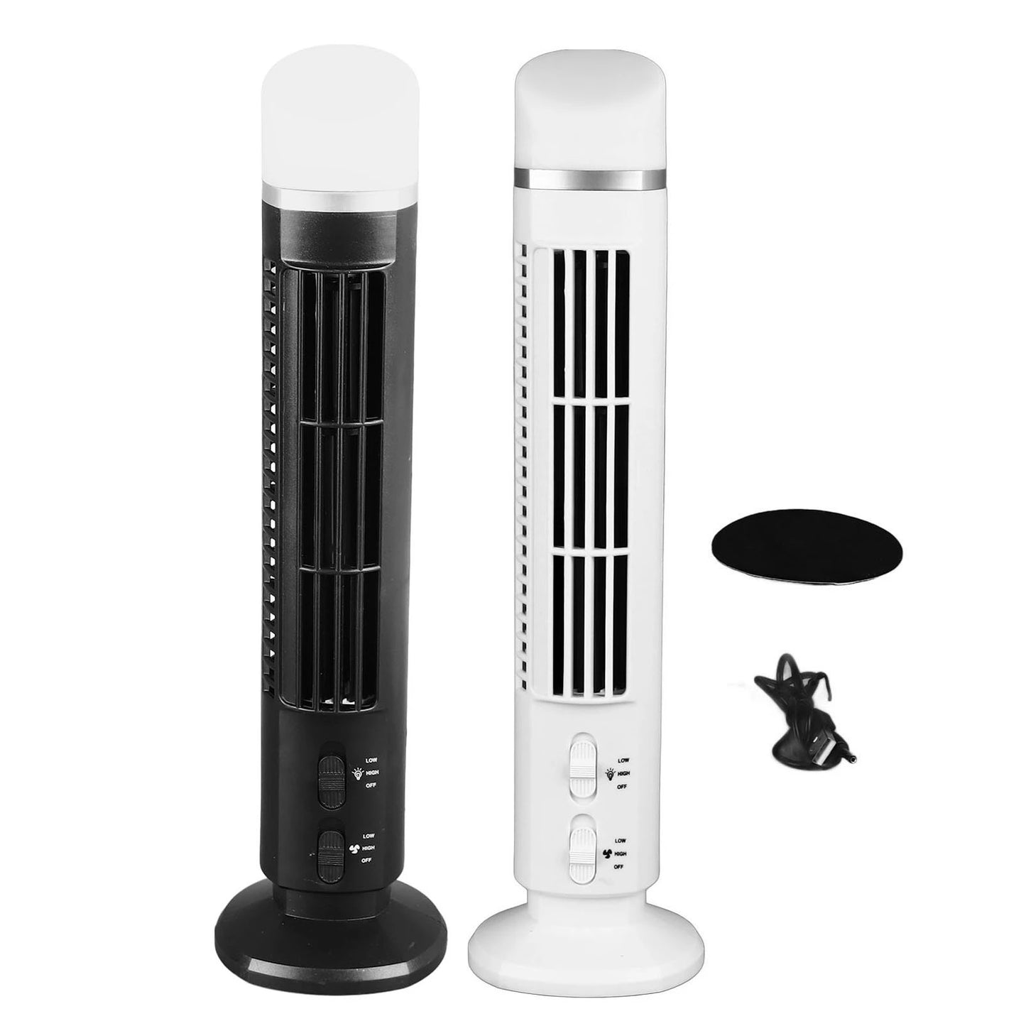 【2026】Tower Bladeless Fan 90 Degree Oscillating Fingertip Guard USB Quiet Desk Fan Anti Slip Pad with Light for Home