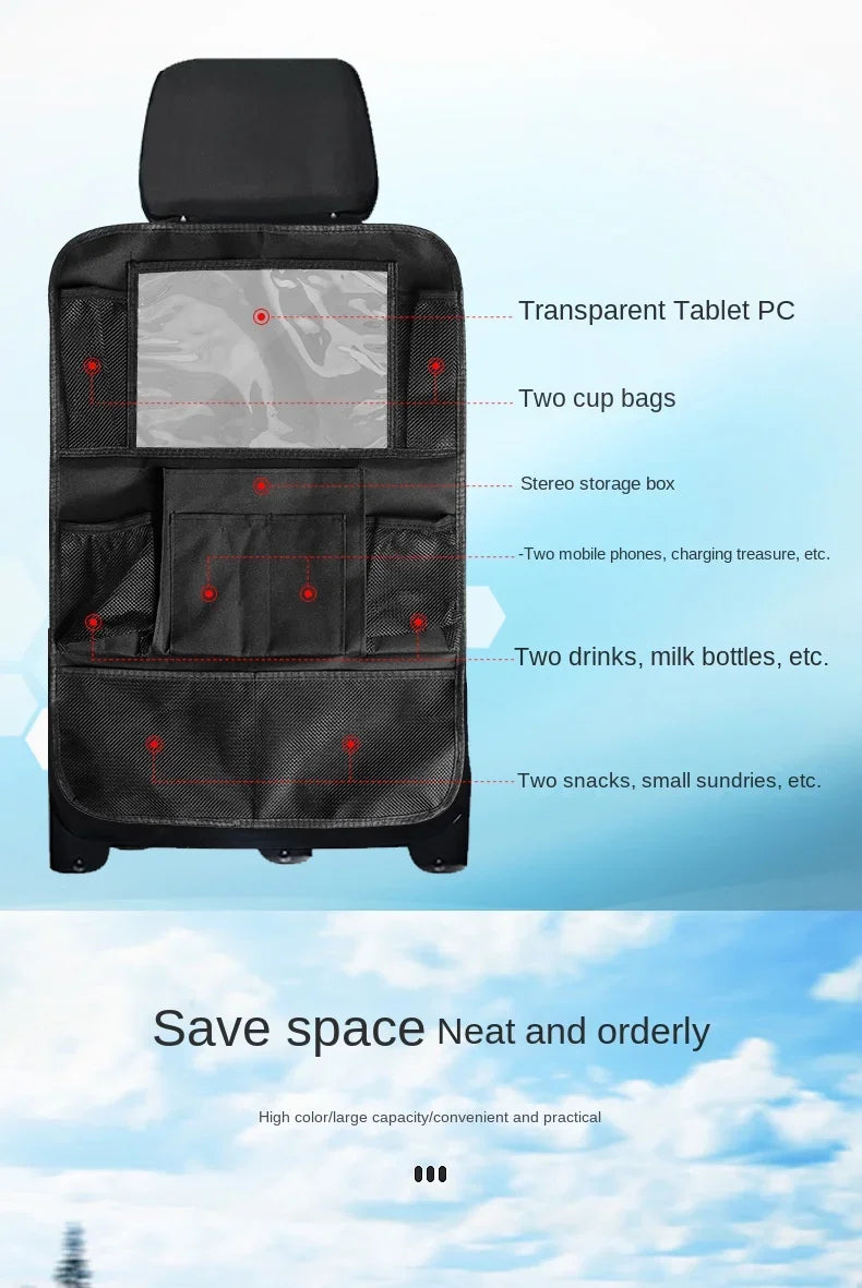 Car Backseat Organizer with Tablet Holder - Multi-Pocket Storage & Seat Protector for Kids/Pets
