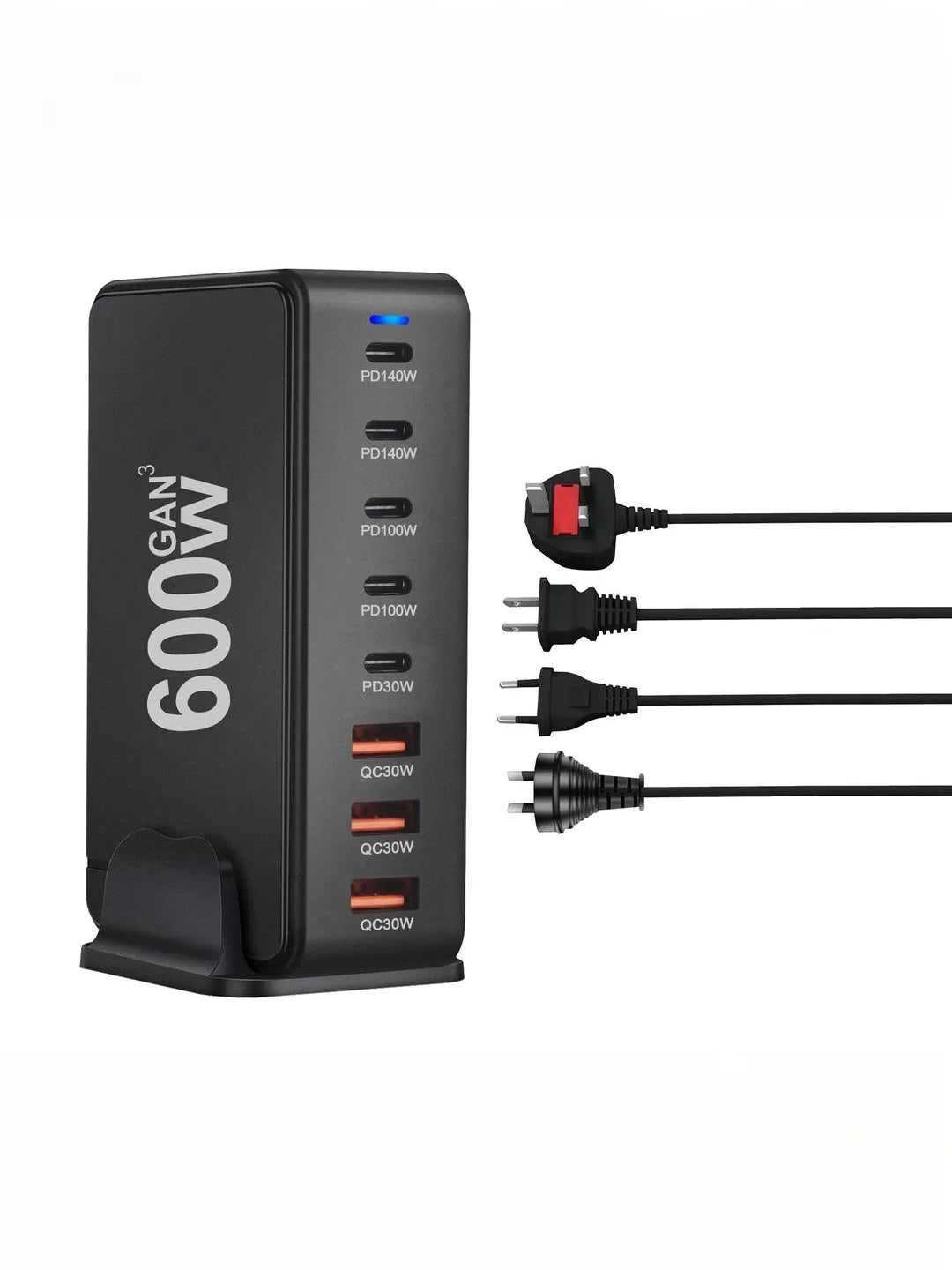 GaN  600W New Fast Charge 3.0 USB-C Charger with 8 Ports 5C3A PD, Portable and Suitable for Tablets