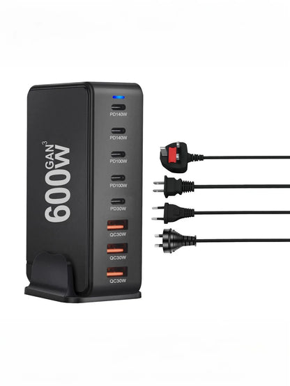 GaN  600W New Fast Charge 3.0 USB-C Charger with 8 Ports 5C3A PD, Portable and Suitable for Tablets