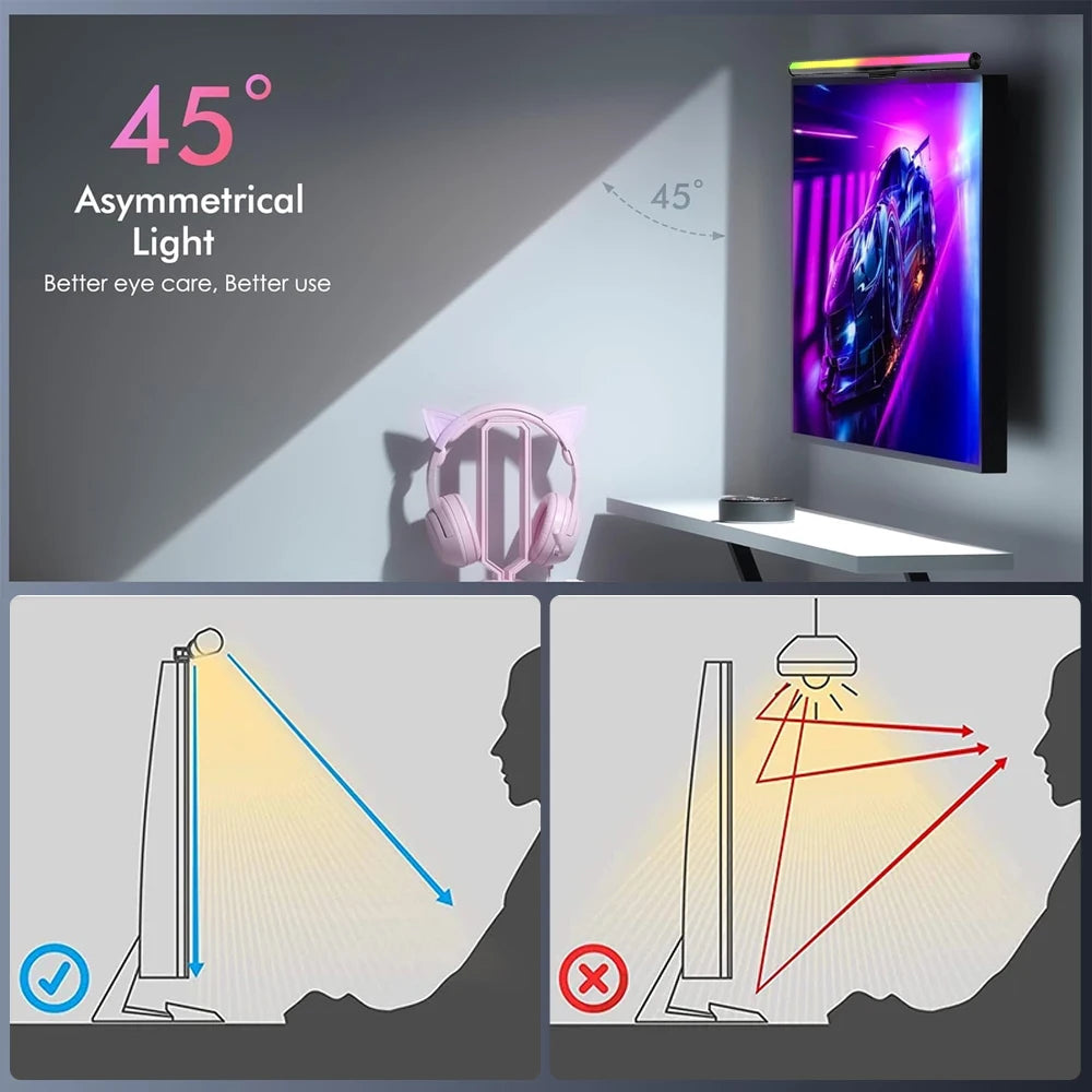 Monitor Light Bar RGB Lightbar Atmosphere USB LED Screen Hanging Setup Dimming For Game Room Desk Lamp Night Light Accessories