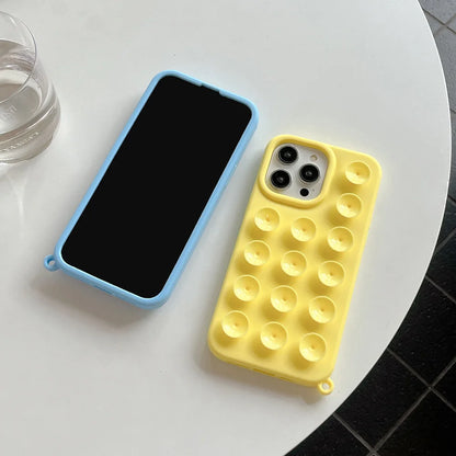 3D Suction Cup Phone Case For iPhone 17 16 13 11 15 12 14 Pro Max 17 Air 14 Plus Soft Candy Color Shockproof Anti-Slip Cover