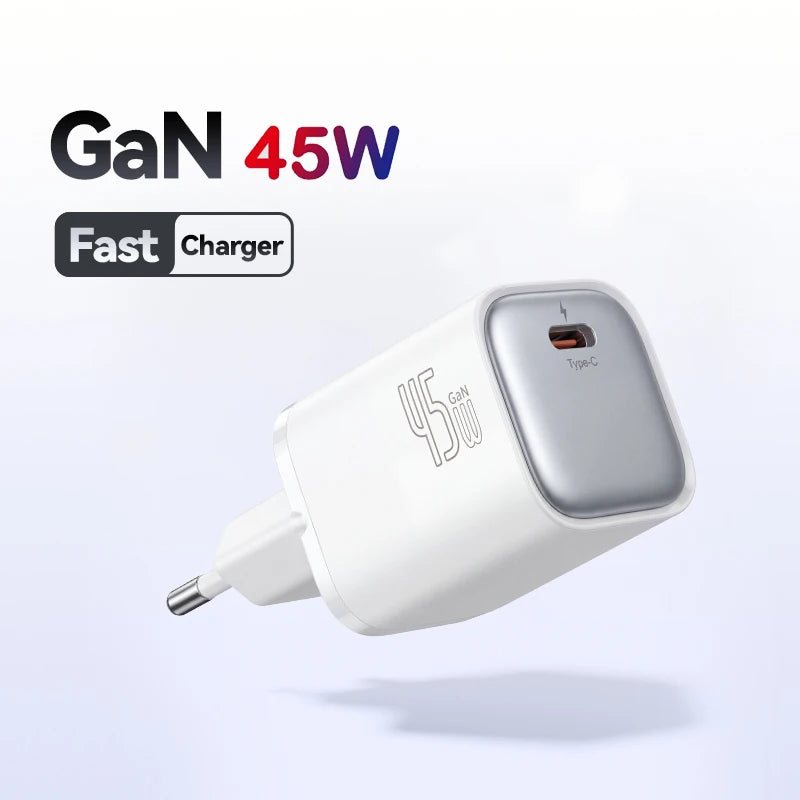 GaN Charger 45W EU Plug PD Charge USB-C Charger Fast Charging For iPhone 17 16 15 Pro Max Laptop Phone Charger