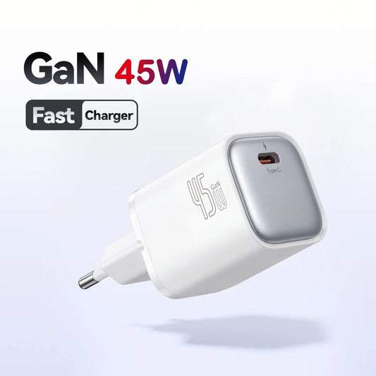 GaN Charger 45W EU Plug PD Charge USB-C Charger Fast Charging For iPhone 17 16 15 Pro Max Laptop Phone Charger